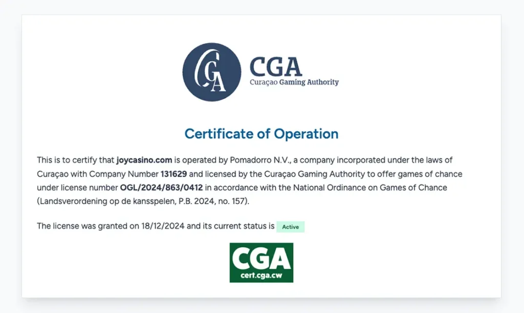 Лицензия и безопасность в Джойказино